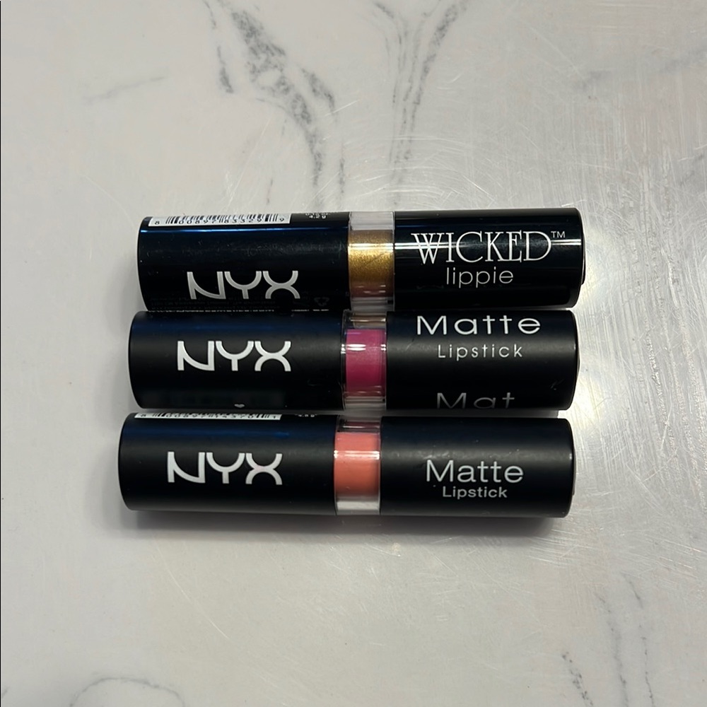 NYX Matte Lipstick Set - Gold, Pink, Peach. New never used